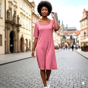 NWT SOFT SURROUNDINGS pink midi dress size S small short sleeve scoop neck